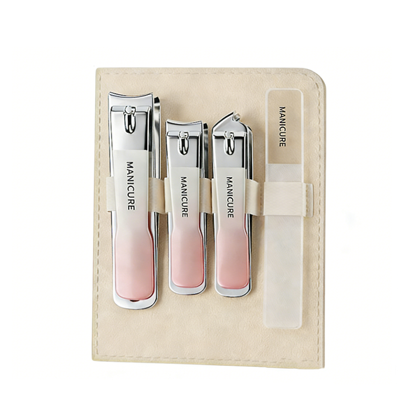4 Pieces Gradient Nail Clipper Set-Pink Gradient With Leather Storage Pouch