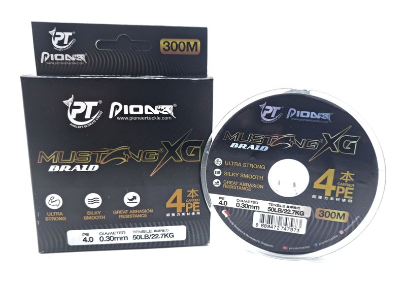 Pioneer Mustang XG Braid Fishing Line 4x Carrier PE 300m 50lb/22,7kg 0.30mm