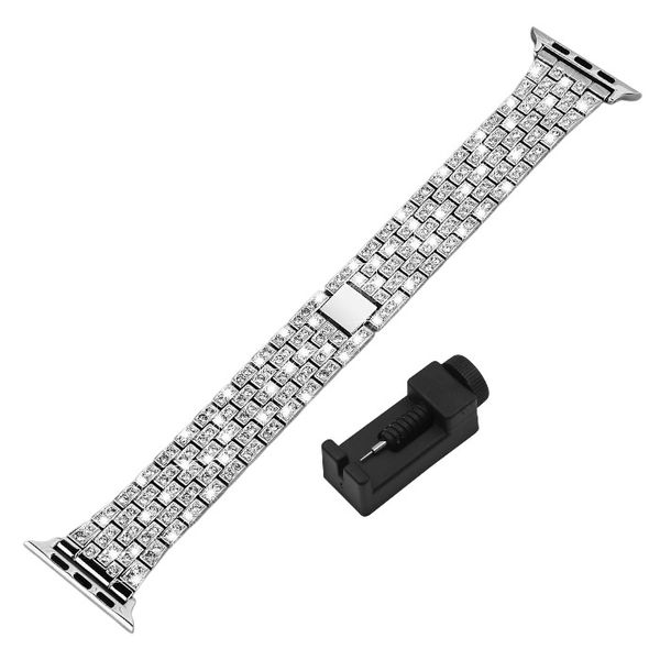 Rhinestone Luxury Watch Band with Link Remover - Silver