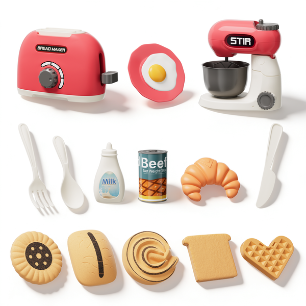 Kids Kitchen Toy Set with Bread Maker &amp; Mixer,Role-Play Gift for Toddlers