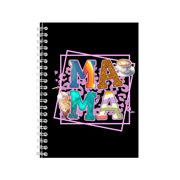 Squares A5 Notebook Spiral Lined Coffee Mama Graphic Mom Notepad Gift 203