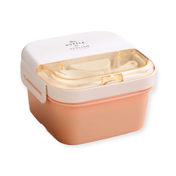 2 Layers Multi-grid Snack and Salad Lunch Box Airtight Square Lunch Box