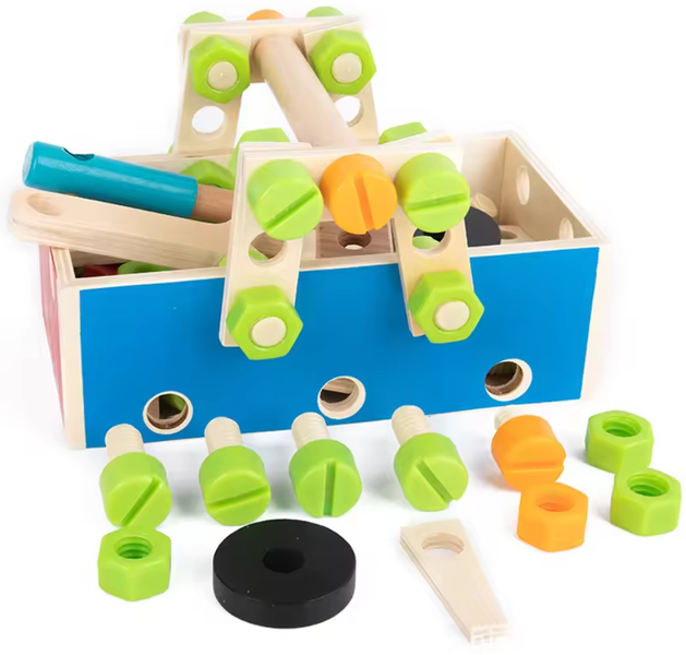 Treasure Toys - Kids 4 in 1 Wooden Nut Screw Assembly Toolbox
