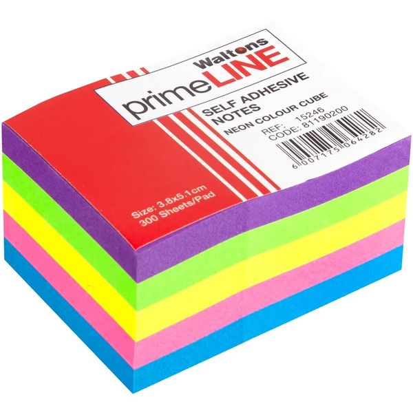 PrimeLine Self-Adhesive Neon Book Notes x4