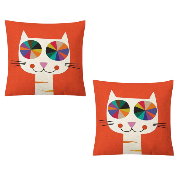 Throw Cushion/Pillow Cover Set of 2-Funny Cat