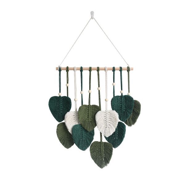 Boho Macrame Wall Deco Wall Hanging Woven Leaves Tassels Tapestry A
