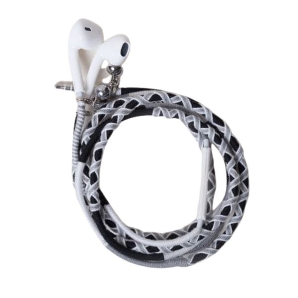 Larry's Digital Accessories-Woven Earphones-Black/White-8 Pin Lightning
