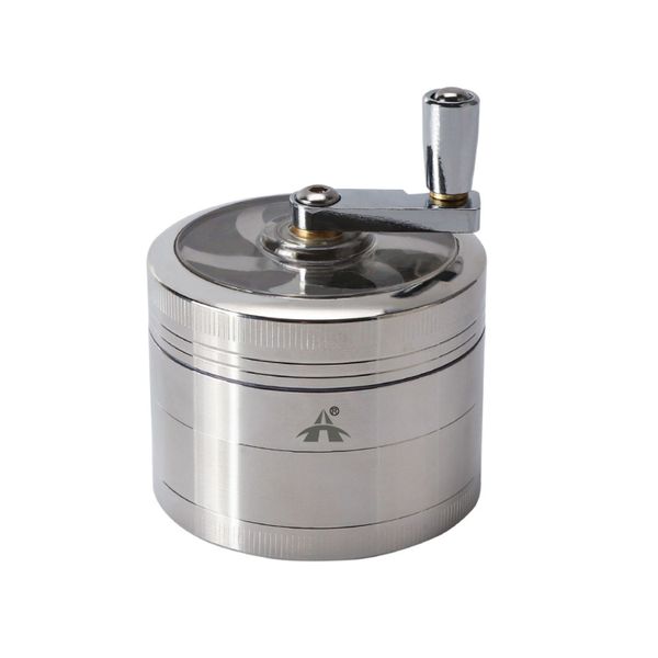 ALANES 4 Piece Zinc Alloy Hand-Cranked Tobacco Grinder-Silver