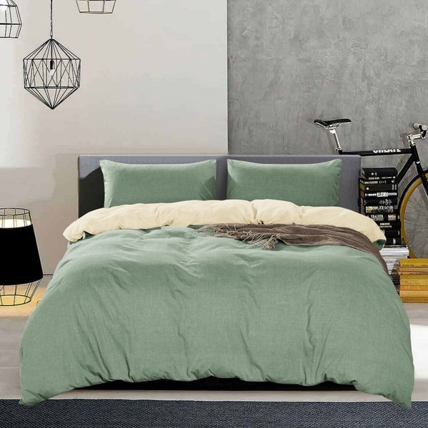Linen-Boutique- Washed Cotton Bedding Duvet Set 4 Pieces-DarkSeaGreenIvory