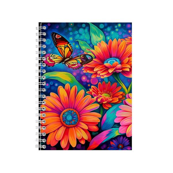 Butterfly Gerbera Daisies Neon Notebook Gift Idea Notepad Pad 70