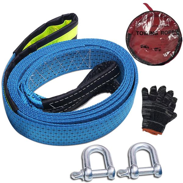 8T Tow Strap with Reflective Stripe Car Recovery Towing Rope with Hook -5m