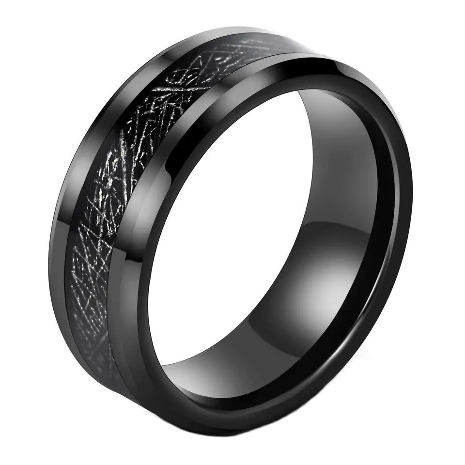 Black Beveled Edge Tungsten Carbide Ring with Silk Inlay | Shop Today ...
