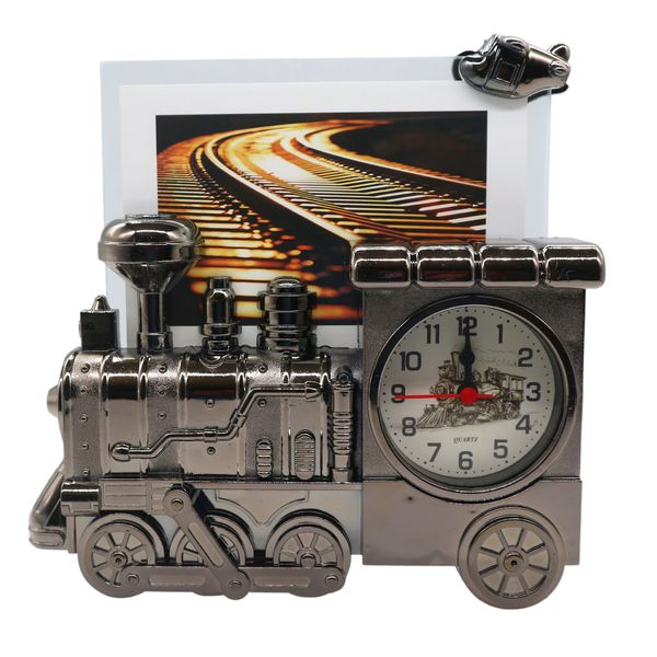 Vintage Train Analogue Clock with Glass Photo Frame