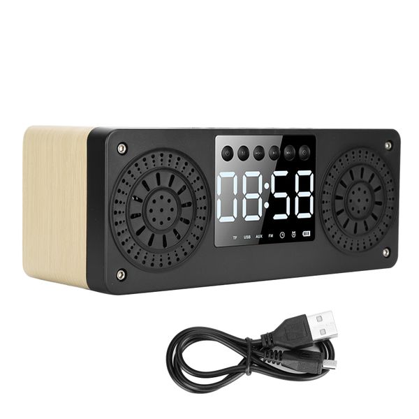 Bluetooth Mini Alarm Clock Plugin Card Bass Music Speaker Yellow Wood Grain