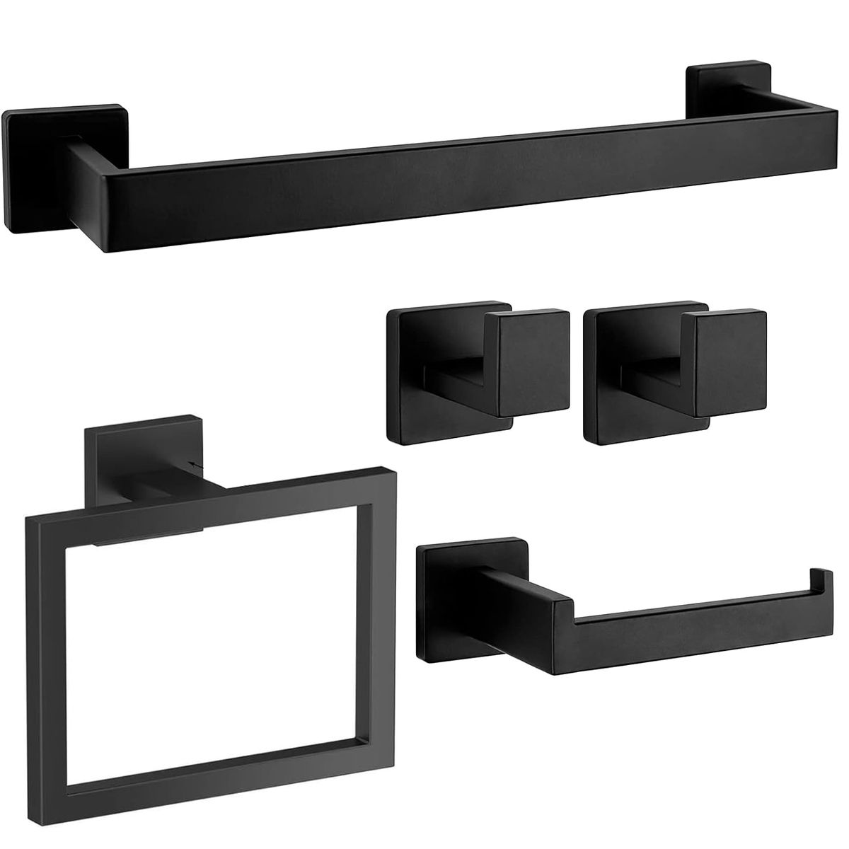 Bathroom Accessories Set-Bath Towel Rack Hanger - Matte Black - 5 Piece