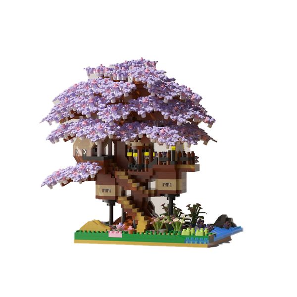 2229 Pieces Cherry Blossom Tree-House Building Blocks - Purple