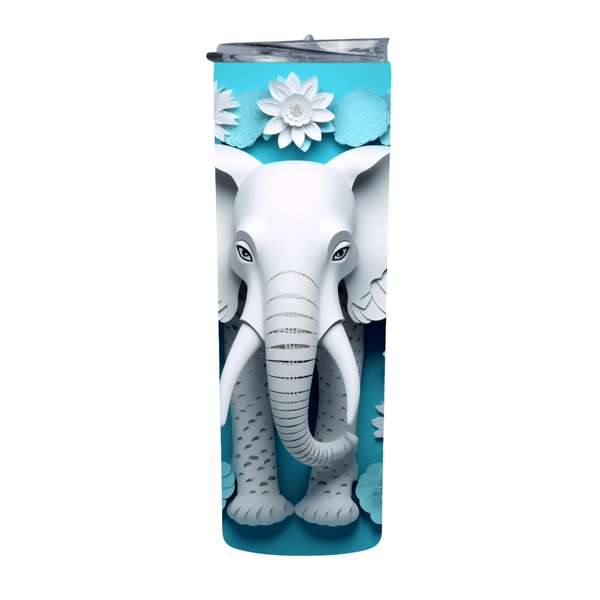 Blue Floral 3D Elephant 5 20 Oz Straight Skinny Tumbler 238