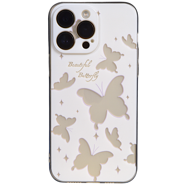 White - Phone Case with Butterfly Outline &amp; Pro Cam - Compatible with Iphone 14 Pro Max