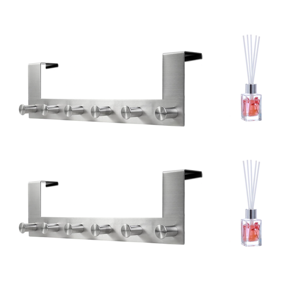 6 Hook Stainless Steel Door Hook with 30ml Reed Aroma Diffuser - 2 Pack