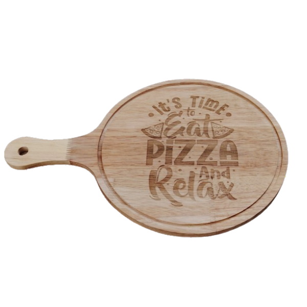 It's Time to Eat Pizza and Relax Laser Engraved Bamboo Pizza Board