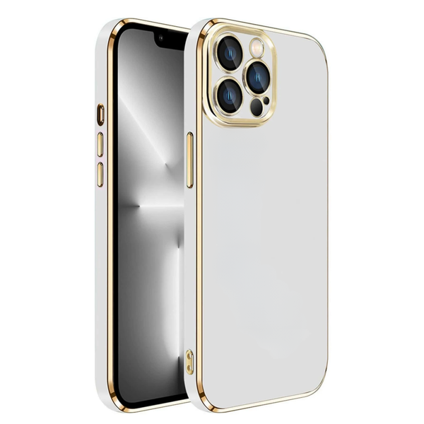 ZarDash Protective Contrast Case for iPhone 14 Pro Max - White &amp; Gold Trim