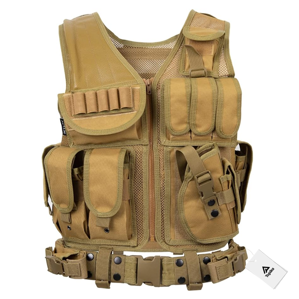 Topika Tactical Vest 600D Polyester Adjustable Training Vest with Pouches