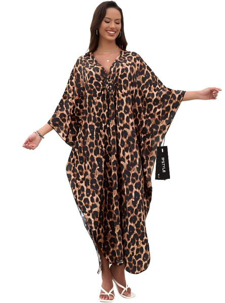 IPSTYLE Women Kaftan Dresses Plus Size Vneck Batwing Dress Loose