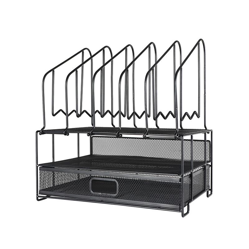 Desktop Metal Mesh Organizer Sliding Drawer with 5 Vertical File