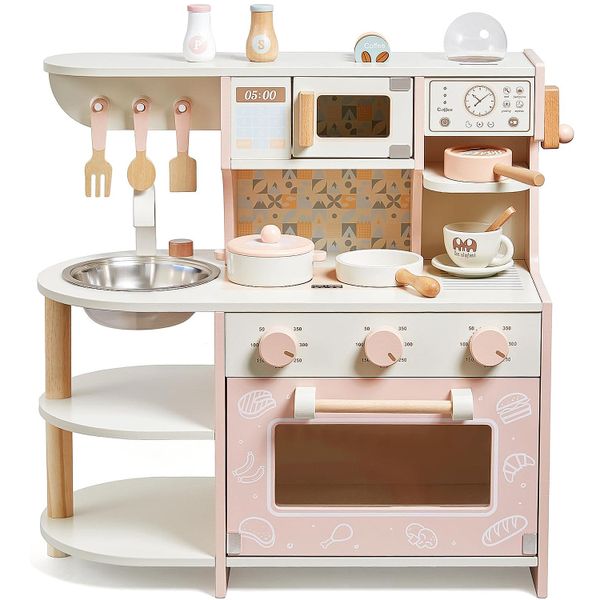 Kitchen Wooden Retro Stove coffee machine Kitchen Play for Kids