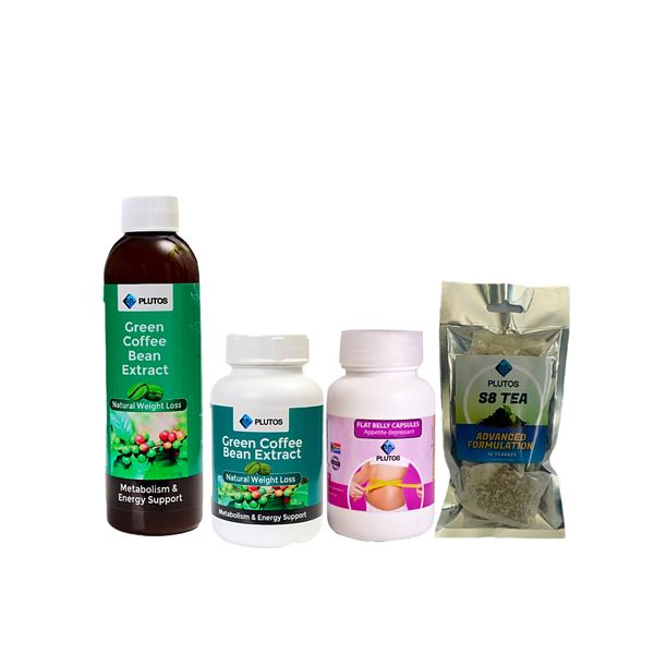 Plutos Flat Belly Capsules, S8 Tea , Green Coffee Bean Capsules and Tonic