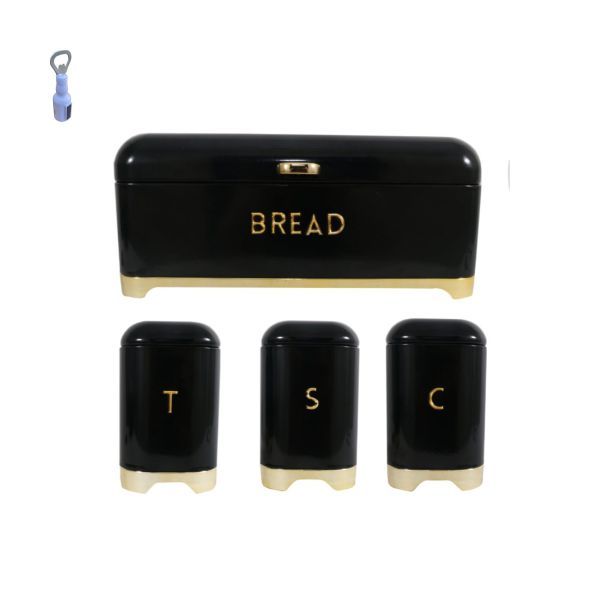 Dream World Bread Bin &amp; Canister Set 4 Piece Retro with Bottle Opener