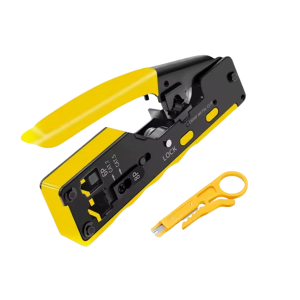 Professional All-in-One Pass-Through RJ45 Modular Plug Crimper with Cutter