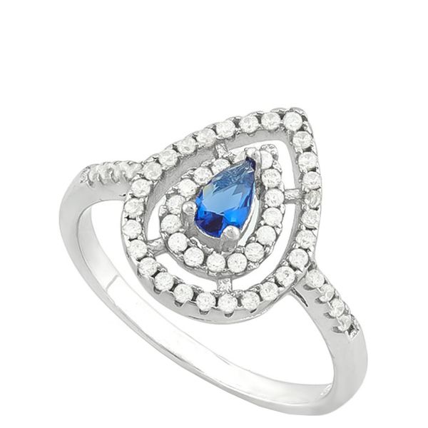 Sapphire 0.30 CT Created &amp; 53pcs Created Diamonds 925 Sterling Silver Ring