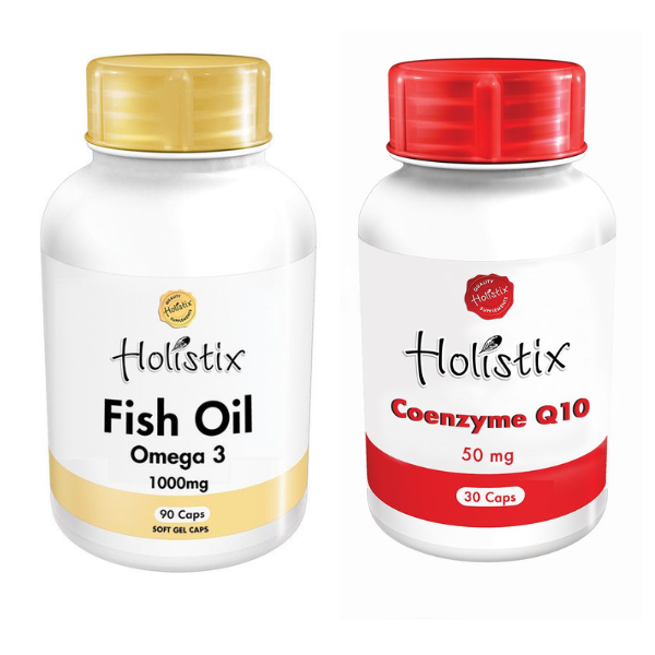 Fish Oil 1000mg &amp; CoQ10 50mg Capsules Heart, Gut &amp; Energy Support Combo