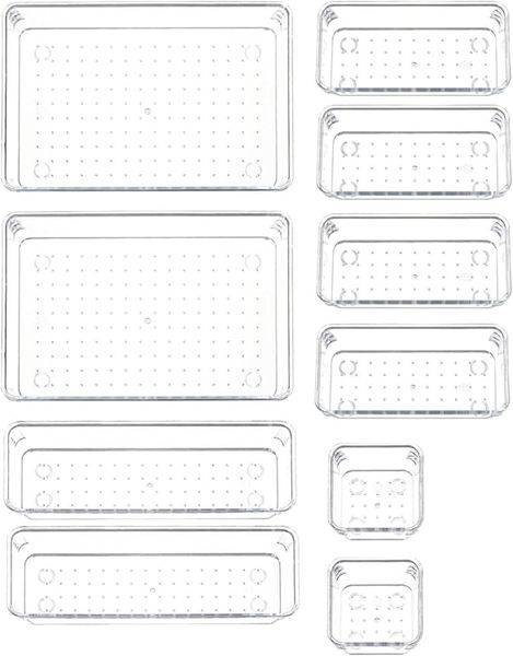 Sulfar 10pcs Bathroom Drawer Tray Dividers Plastic Vanity Organizer Storage