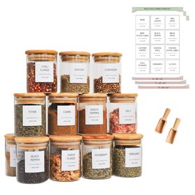 Bamboo Spice Rack 12 Spice Jars Set Wooden Condiment Organizer