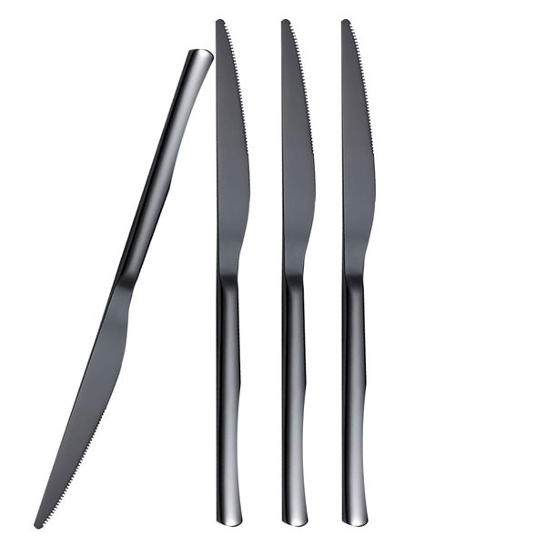 Stainless Steel, Shiny Titanium Plated Black Dinner Knife - Set of 4
