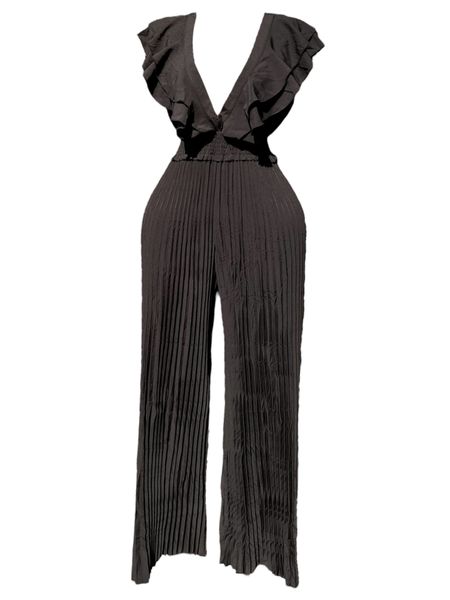 Ladies summer Black Ruffled Pleated Jumpsuit