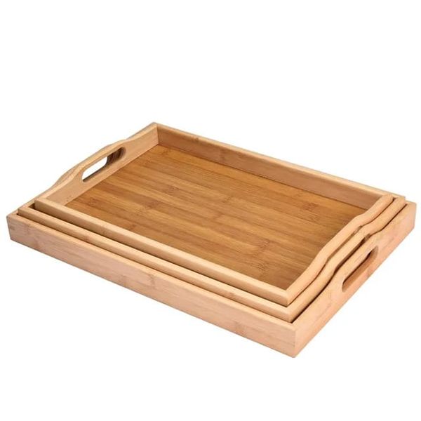 Rectangular Bamboo Tray for Food-Serving - Set of 3