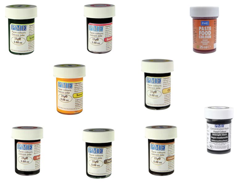 PME Food Cake Icing Fondant Colouring Paste Gel - 9 x 25g Colour Set