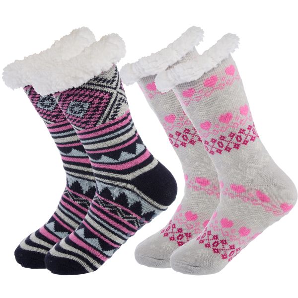 Packthermal Slipper Socks With Non-Slip Grippers Assorted 2 Pack