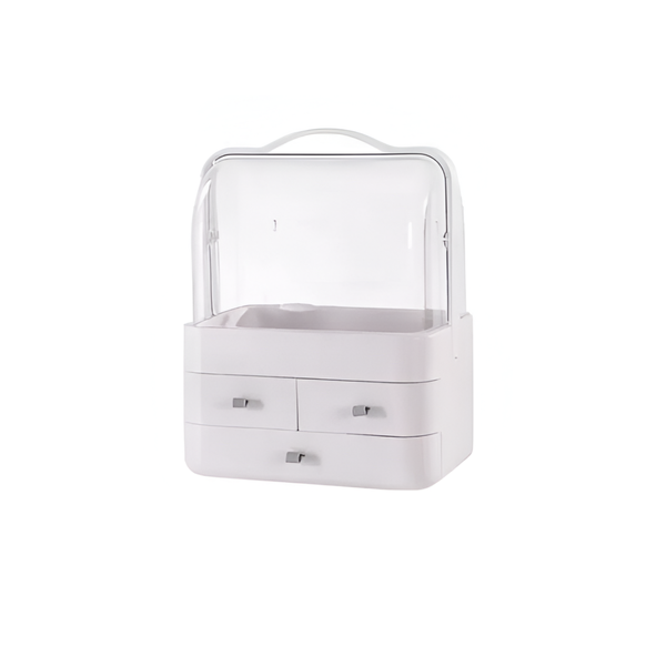 Portable Beauty Organizer with Protective Lid and Storage Compartments