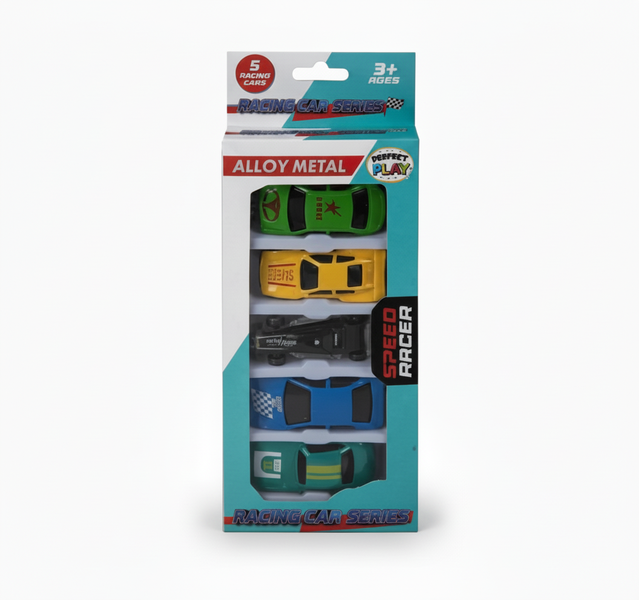 Die Cast Model Cars Set - 5 Piece Racer Collection with Rubber Tires