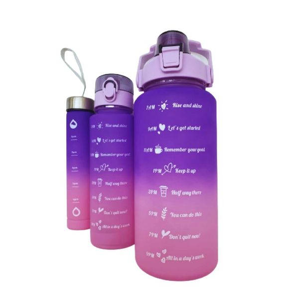 3 Piece -Set Motivational Water Bottle with Time Marker