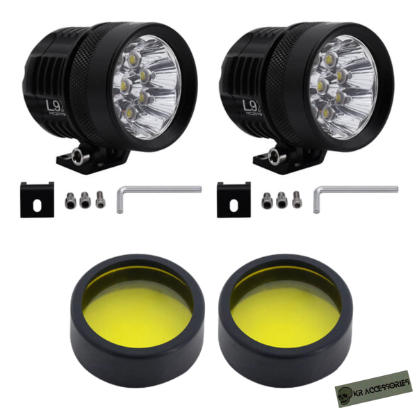 KR Motorcycle Spotlights with Yellow Lens Set (L9X)