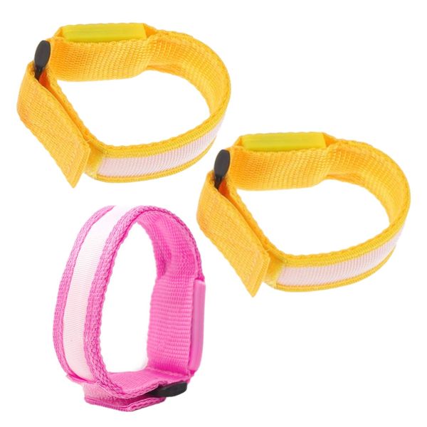 Sport Bright Pink &amp; Yellow Running Reflective Wrist Band 20cm 3-piece