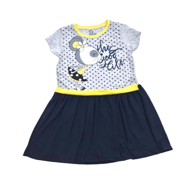 Girls Marvellous Navy Blue and Yellow Dress with Cute Mouse Print ...