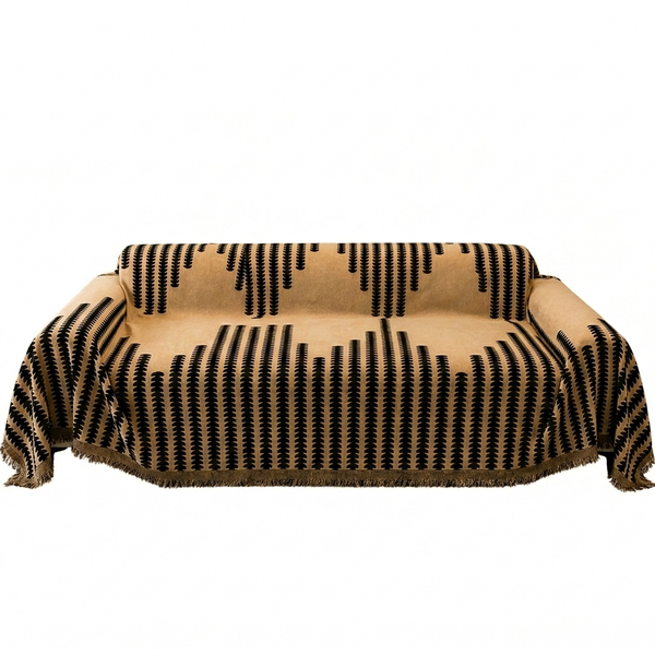 Brown-Black Reversible Boho Throw Chenille Couch image