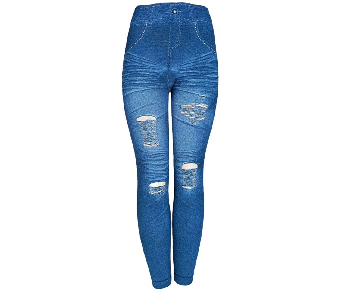 Tights Ripped Legging Jeans Women's High-Waist Stretch Denim-Look