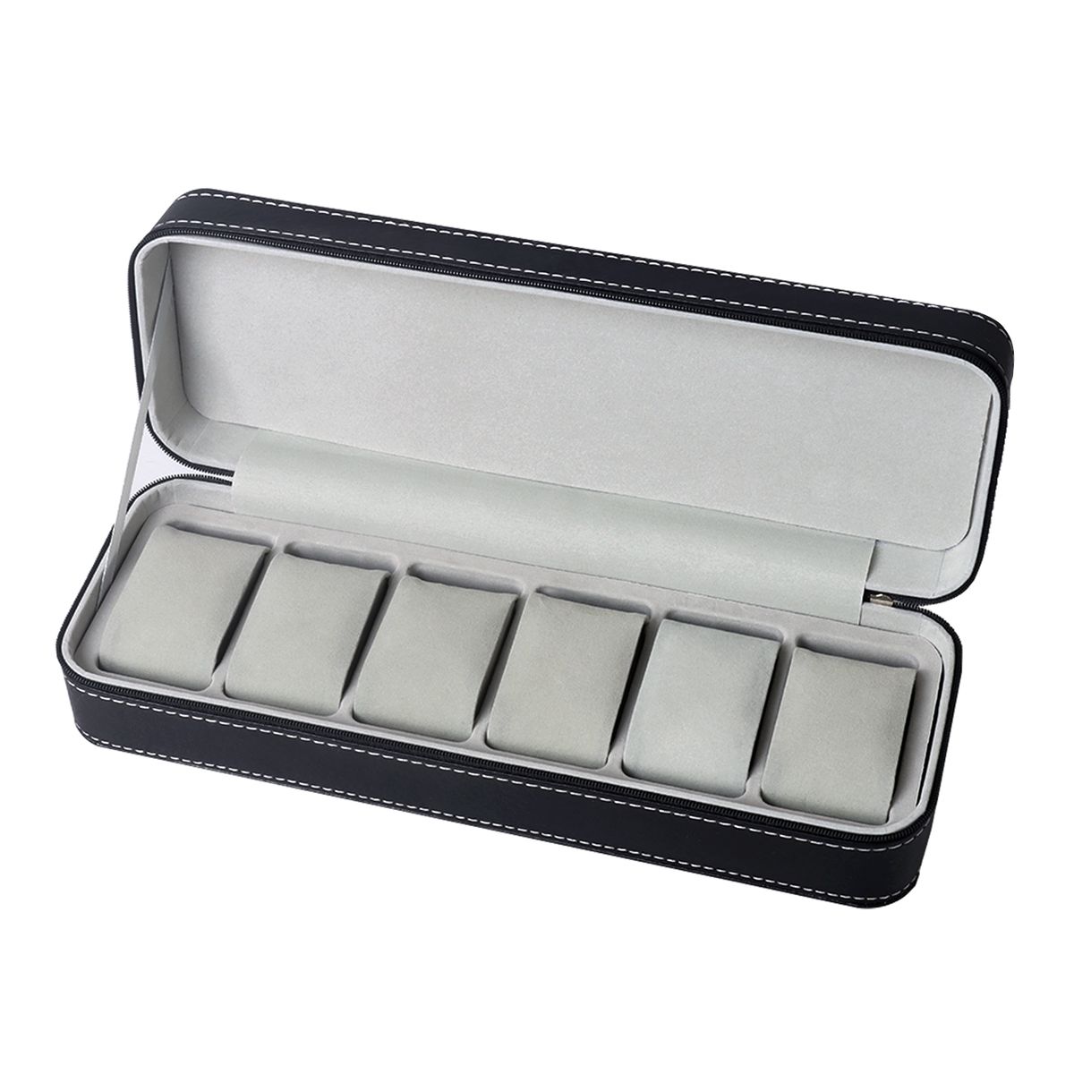6 Slots PU Leather Portable Travel Watch Case Storage Organizer - Black